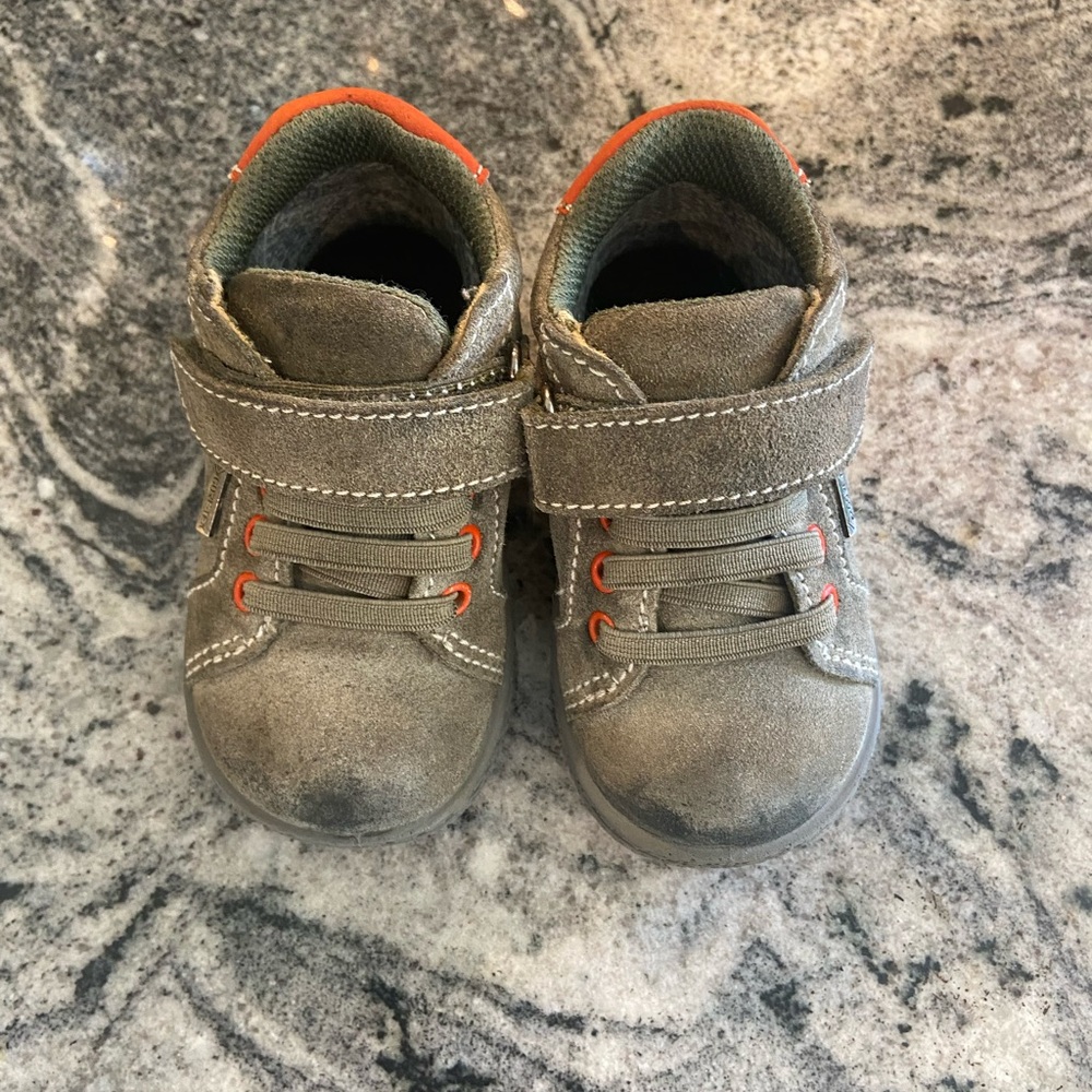 Gray and Orange Kids Sneakers